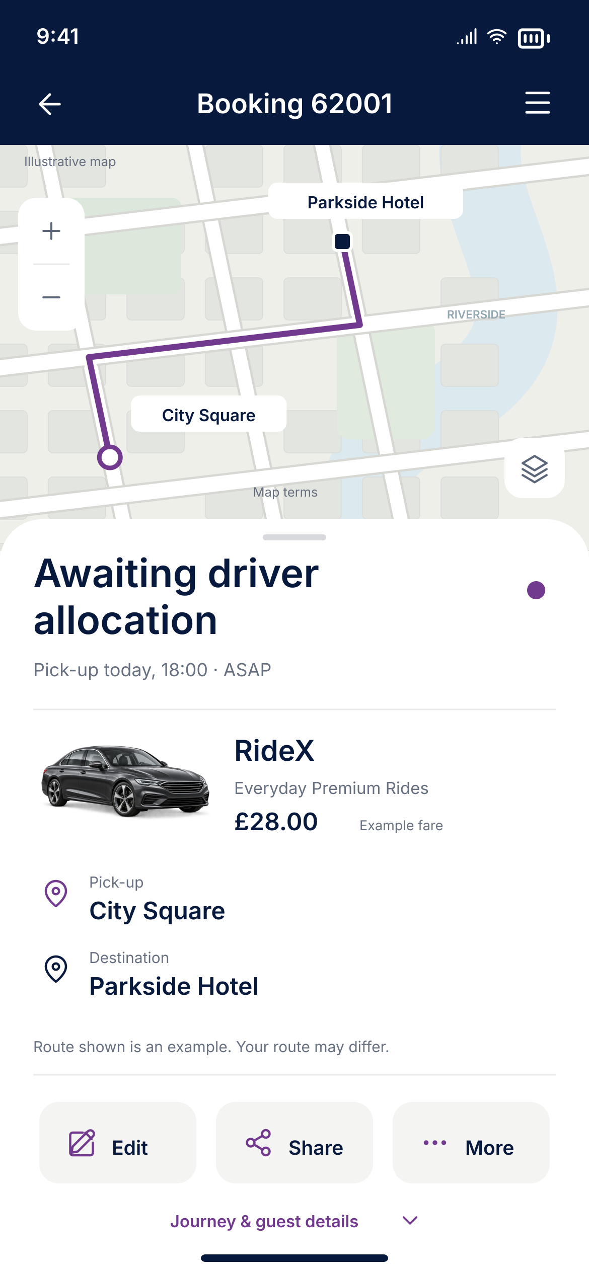 Gox rebranded screen example: booking status